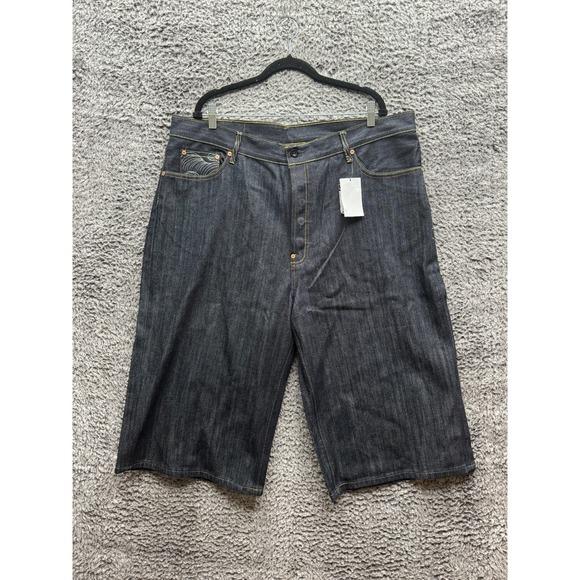 Vintage Red‎ Monkey Co. Mens Blue Waves Denim Button Fly Bermuda Shorts Size 42